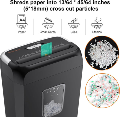 Bonsaii Paper Shredder for Home Use,6-Sheet Crosscut Paper and Credit Card Shredder for Home Office with Handle for Document,Mail,Staple,Clip-3.4 Gal Wastebasket(C237-B)