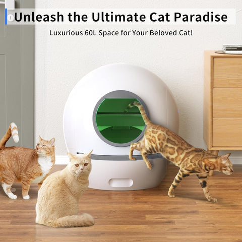 ELS PET Self Cleaning Cat Litter Box with 2 Pack Litter for Multiple Cats,Cat Litter Box Automatic Cleaning App Control/Smart Monitor/Odor-Removal Design, Automatic Litter Box Hand Free- White