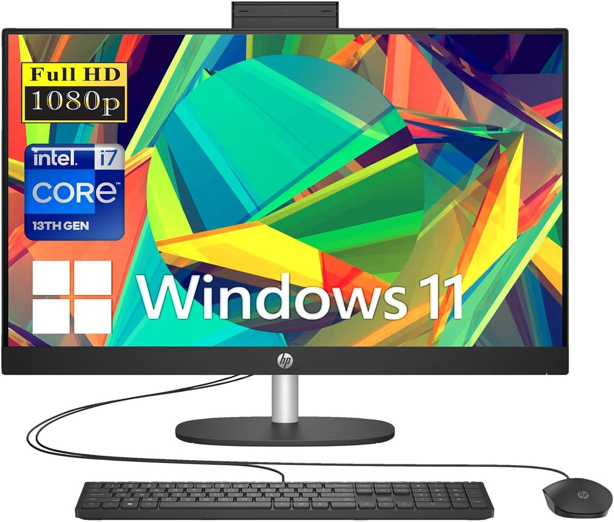 HP Essential 27-cr0000t Daily All-in-One, 27" FHD 1920*1080 Non-touch 60Hz, Intel Core i7-1355U, Intel UHD Graphics, 16GB DDR4 SODIMM, 1TB PCIe M.2 SSD, Wi-Fi 6, Non-backlit Keyboard, Windows 11 Home, Black