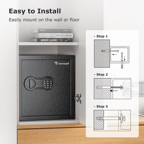 Bonsaii Steel Safe Box with Digital Keypad Lock, 1.2 Cubic Feet Security Document Safe with Removable Shelf for Home, Hotel, Office, Valuables, Money, 12.99 x 14.17 x 12.99 Inches