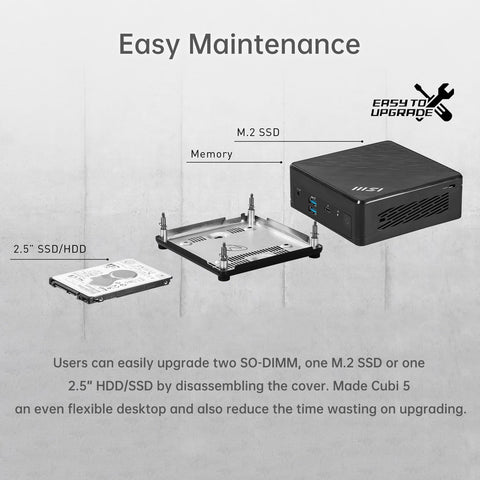 MSI Cubi 5 Mini Desktop Intel Core i3 16GB RAM Intel UHD Graphics 1TB SSD Storage Windows 11 Pro - Black