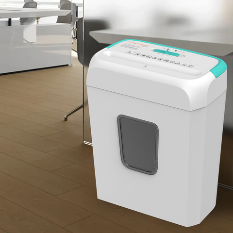 Bonsaii Secure Shredder, Home Office Shredder, high Security, 6-Sheet, Cross-Cut shredding for documents, Mail, Staples, Credit Cards, Equipped Convenient Handle, 3.4-Gallon Wastebasket, White & Blue
