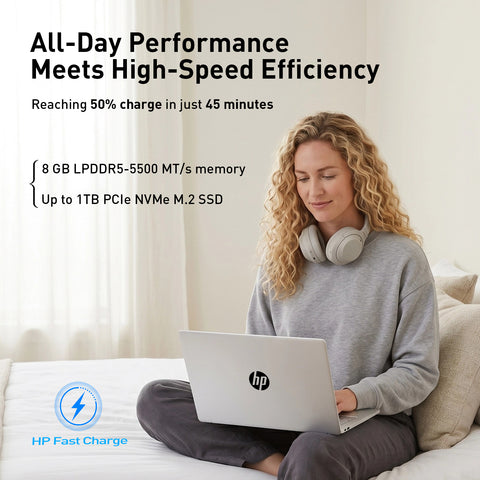 HP OmniBook 3 16 in 2K IPS Touchscreen Laptop, AMD Ryzen 5 40, AMD Radeon Graphics, 8GB RAM, 1TB SSD, Wi-Fi 6, Windows 11 Home, Silver