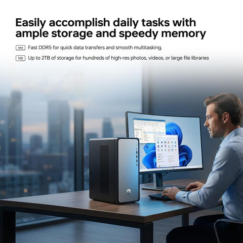 HP OmniDesk Tower Desktop Intel Core i7 64GB RAM Intel UHD Graphics 2TB SSD Storage Windows 11 Pro - Black