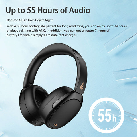 Edifier Wireless ANC Headphones, Bluetooth 5.3, LDAC Hi-Res Audio, 55H Playtime, Fast Pair, Dual Device, App Control, Black