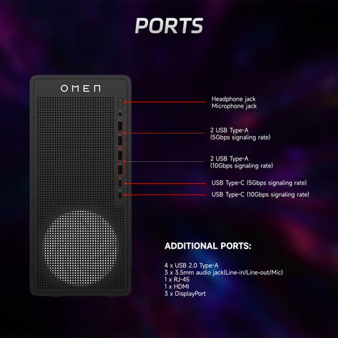 HP Omen 16L Tower Desktop AMD Ryzen 7 8GB RAM NVIDIA GeForce RTX 5060 512GB SSD Storage Windows 11 Home - Black