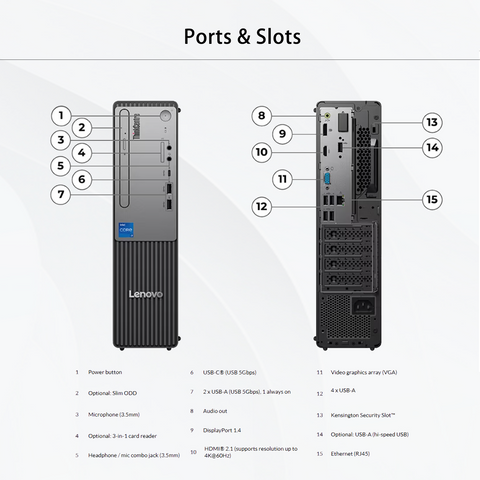 LENOVO ThinkCentre neo 50s SFF Desktop Intel Core i5 8GB RAM Intel UHD Graphics 256GB SSD Storage Windows 11 Pro - Black