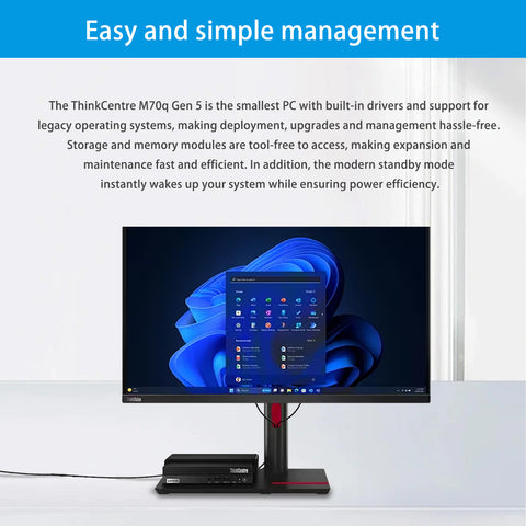 LENOVO ThinkCentre M70q MFF Desktop Intel Core i5 16GB RAM Intel UHD Graphics 256GB SSD Storage Windows 11 Pro - Black