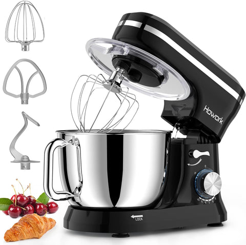 HOWORK Electric Stand Mixer,10+p Speeds With 6.5QT Stainless Steel Bowl,Dough Hook, Wire Whip & Beater,for Most Home Cooks, Black