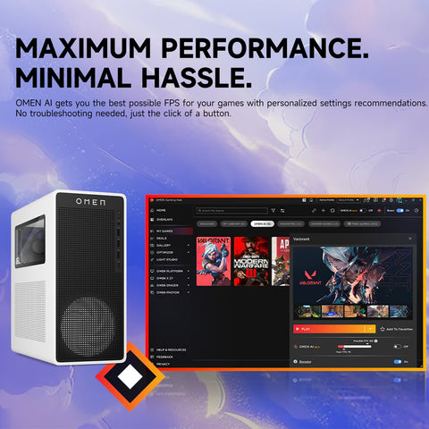 HP Omen 16L Tower Desktop Intel Core i7 8GB RAM NVIDIA GeForce RTX 5060 512GB SSD Storage Windows 11 Home - White