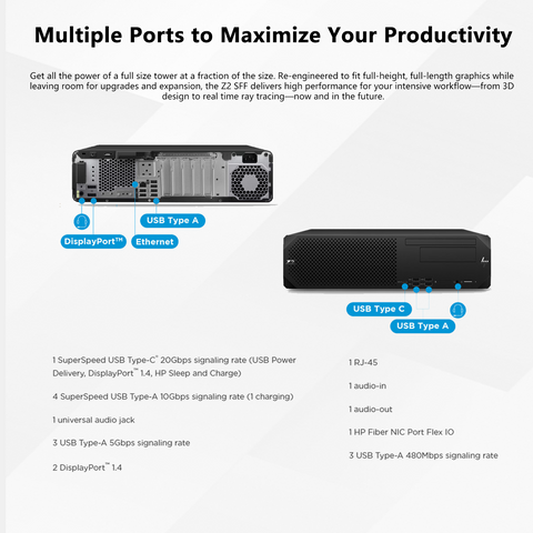 HP Z2 Workstation Desktop Intel Core i7 64GB RAM Intel UHD Graphics 4TB SSD Storage Windows 11 Pro - Black