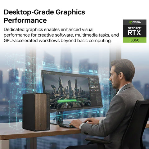 HP OmniDesk Tower Desktop Intel Core Ultra 7 16GB RAM NVIDIA GeForce RTX 5060 1TB SSD Storage Windows 11 Pro - Black