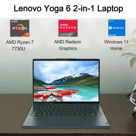 LENOVO Yoga 6 Gen 8 Daily 2-in-1 Laptop, 13.3" FHD+ 1920*1200 Touchscreen 60Hz, AMD Ryzen 7 7730U, AMD Radeon Graphics, 16GB Onboard RAM Only, 1TB PCIe M.2 SSD, Wi-Fi 6, Non-RGB Backlit Keyboard, Windows 11 Home, Green