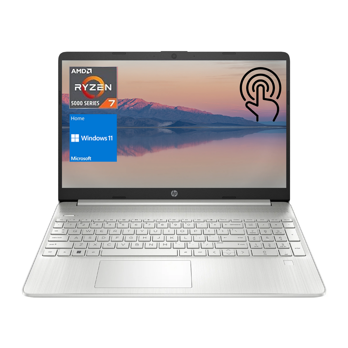 HP Essential Laptop, 15.6" FHD 1920 * 1080 Touchscreen 60Hz, AMD Ryzen 7 5700U, AMD Radeon Graphics, 16GB DDR4 RAM, 512GB PCIe M.2 SSD, Wi-Fi 5, Windows 11 Home, Silver