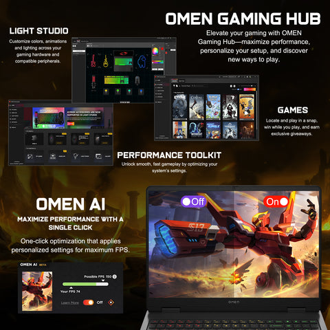 HP Omen 16z-ap000 Gaming Traditional Laptop, 16" FHD+ 1920x1200 Non-touch 144Hz, AMD Ryzen 9 8940HX, NVIDIA GeForce RTX 5060, 64GB DDR5 SODIMM, 1TB PCIe M.2 SSD, Wi-Fi 6, Windows 11 Home, Black