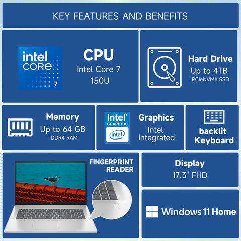 HP Essential 17.3" Traditional Laptop Intel Core 7 8GB RAM Intel Integrated Graphics 512GB SSD Storage Windows 11 Home 60Hz - Silver