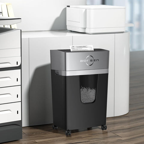 BONSEN 12-Sheet Micro Cut Paper Shredder for Home Office Use, High Security Level P-4 /55dB Ultra-Quiet/40-Minutes Shredding Shreds Credit Card/Staples, 5.3-Gallons Pullout Bin (S3106)