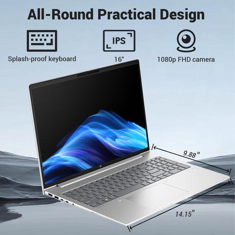 HP ProBook 4 16 in FHD Business Laptop, Intel Core Ultra 5 225U, Intel Graphics, 16GB DDR5, 1TB SSD, Wi-Fi 6, Win11 Pro, Silver