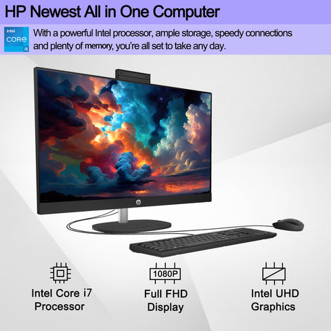 HP Essential 27-cr0000t Daily All-in-One, 27" FHD 1920*1080 Non-touch 60Hz, Intel Core i7-1355U, Intel UHD Graphics, 8GB DDR4 SODIMM, 1TB PCIe M.2 SSD, Wi-Fi 6, Non-backlit Keyboard, Windows 11 Home, Black