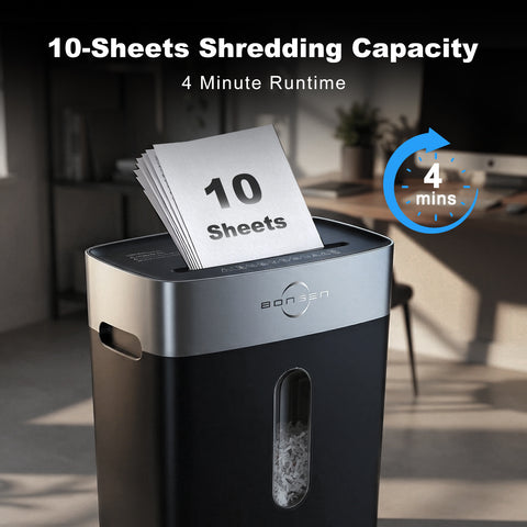 BONSEN Paper Shredder for Home Office, 10-Sheet Cross-Cut Shredder, P-4 High Security Level, Quiet Credit Card Shredder with Jam Proof System, 4 Gallons Bin