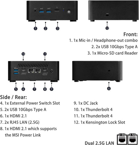 MSI Cubi NUC MFF Desktop Intel Core i5 32GB RAM Intel Iris Xe Graphics 1TB SSD Storage Windows 11 Pro - Black