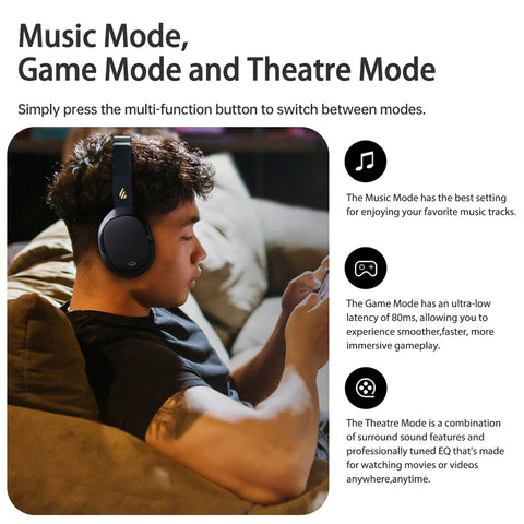 Edifier Wireless ANC Headphones, Bluetooth 5.3, LDAC Hi-Res Audio, 55H Playtime, Fast Pair, Dual Device, App Control, Black