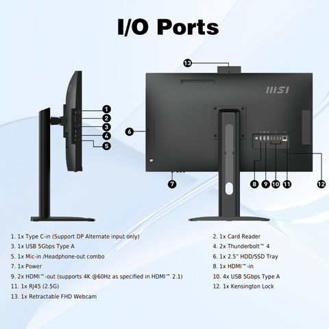 MSI Modern AM273QP AI 27" All-in-One Intel Core Ultra 7 16GB RAM Intel Arc Graphics 1TB SSD Storage Windows 11 Home 100Hz - Black
