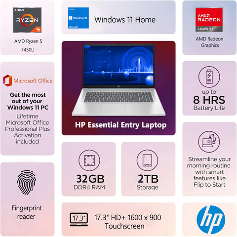 HP Essential 17.3" Traditional Laptop AMD Ryzen 5 4GB RAM AMD Radeon Graphics 512GB SSD Storage Windows 11 Home 60Hz - Blue