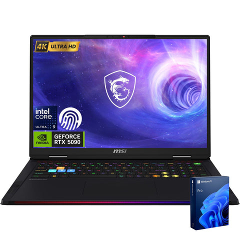 MSI Raider 18 18 inches Traditional Laptop Intel Core Ultra 9 64GB RAM NVIDIA GeForce RTX 5090 2TB SSD Storage Windows 11 Pro 120Hz - Black