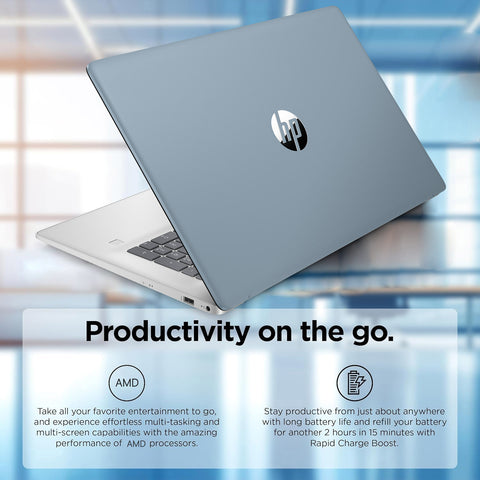 HP Essential 17.3 inches Entry Traditional Laptop AMD Ryzen 5 7430U 8GB RAM AMD Radeon Graphics 128GB SSD Storage Windows 11 Pro HD+ 60Hz - Blue
