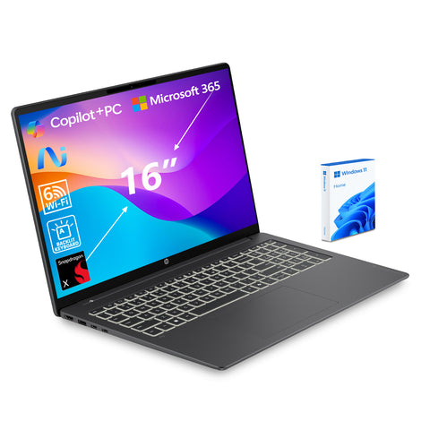 HP OmniBook 3 16 in Traditional Laptop Qualcomm Snapdragon X 16GB RAM Qualcomm Adreno X1-45 1TB SSD Storage Windows 11 Home 60Hz - Black