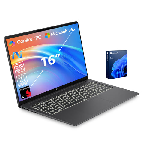 HP OmniBook 3 16 in Traditional Laptop Qualcomm Snapdragon X 16GB RAM Qualcomm Adreno X1-45 2TB SSD Storage Windows 11 Pro 60Hz - Black