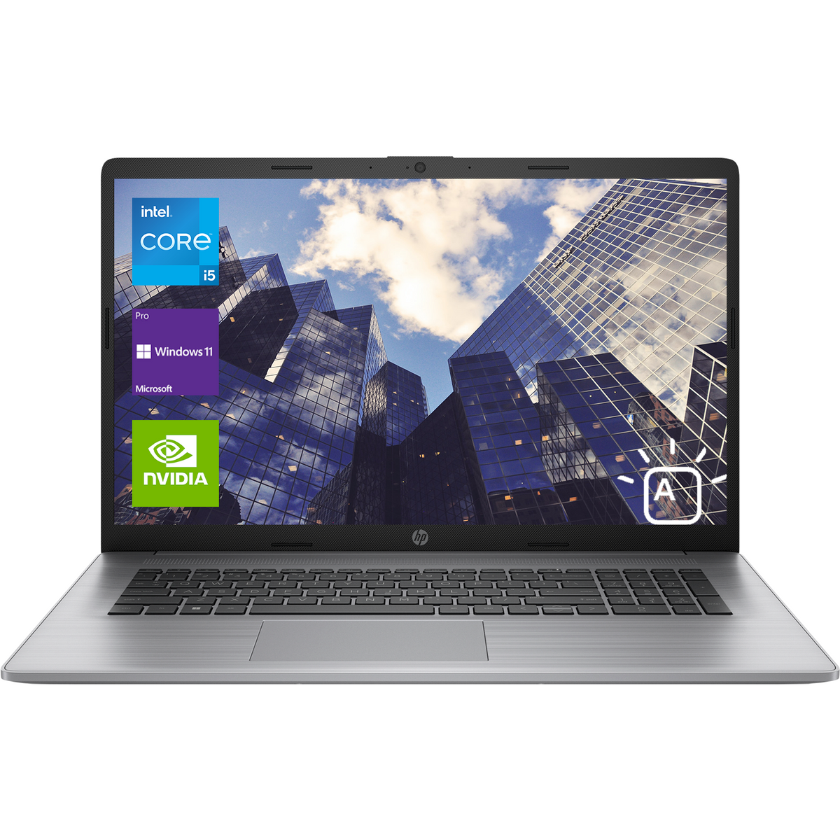 HP Essential 470 G9 Laptop, 17.3" FHD Non-touch 60Hz, Intel Core i5-1235U, NVIDIA GeForce MX550, 8GB DDR4 RAM, 256GB PCIe M.2 SSD, Wi-Fi 6, Windows 11 Pro, Silver