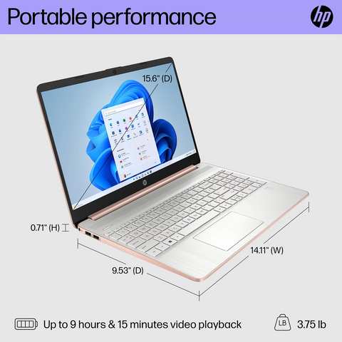 HP Essential 15-ef1716wm Laptop, 15.6" HD Non-touch 60Hz, AMD Ryzen 3 3250U, AMD Radeon Graphics, 4GB DDR4 RAM, 128GB PCIe M.2 SSD, Wi-Fi 5, Windows 11 Home, Rose