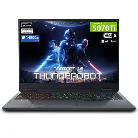 THUNDEROBOT Radiant R16 16 inches Traditional Laptop Intel Core i9 64GB RAM NVIDIA GeForce RTX 5070 Ti 4TB SSD Storage Windows 11 Home 300Hz - Black