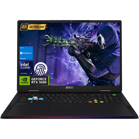 MSI Raider 18 18 inches Traditional Laptop Intel Core Ultra 9 96GB RAM NVIDIA GeForce RTX 5090 4TB SSD Storage Windows 11 Home 120Hz - Black