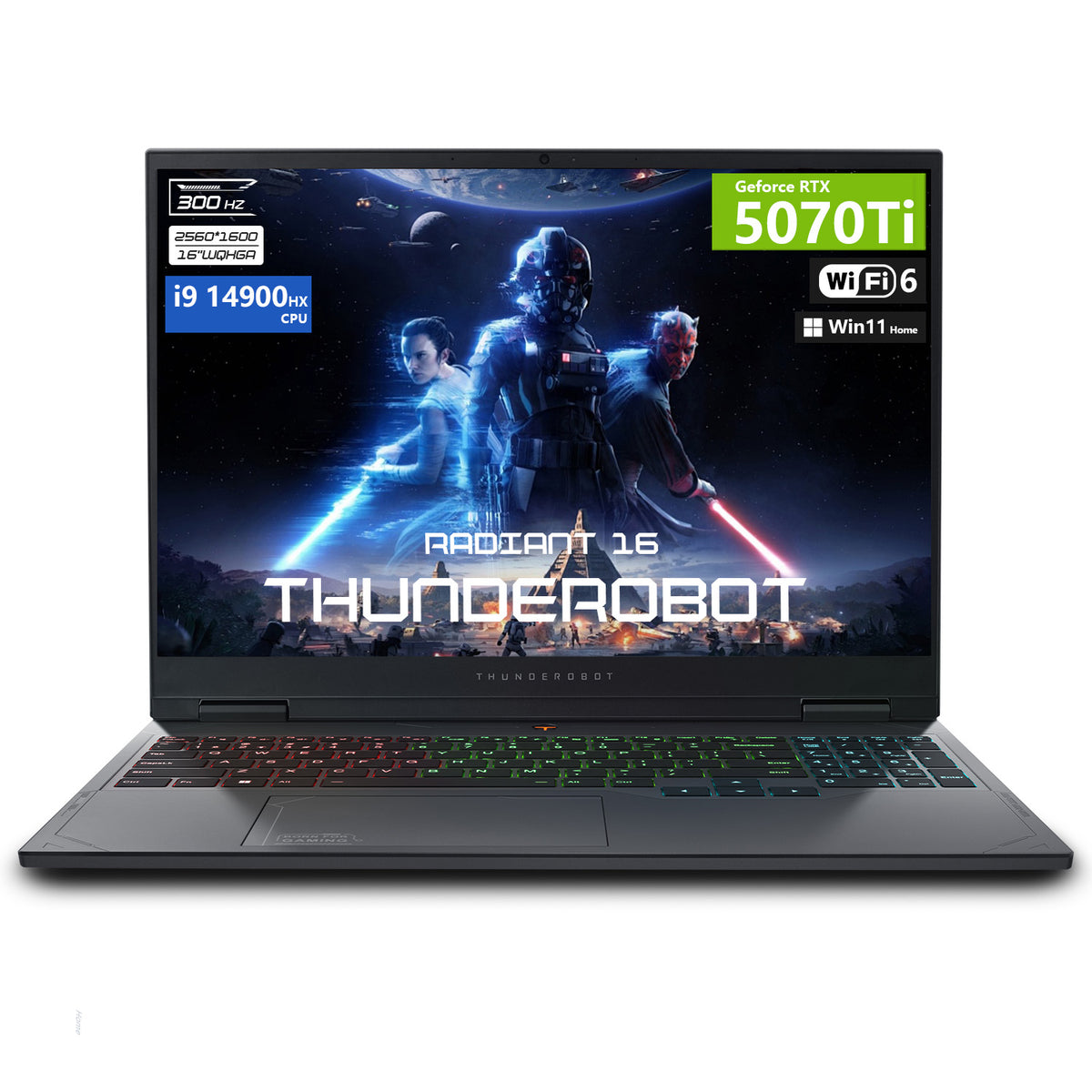 THUNDEROBOT Radiant R16 16 inches Traditional Laptop Intel Core i9 64GB RAM NVIDIA GeForce RTX 5070 Ti 2TB SSD Storage Windows 11 Home 300Hz - Black
