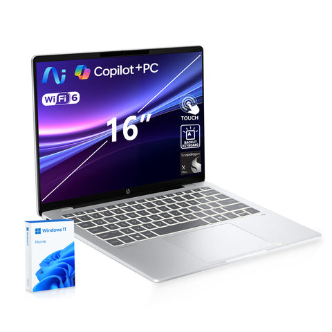 HP OmniBook 5 16 in Traditional Laptop Qualcomm Snapdragon X Plus 32GB RAM Qualcomm Adreno X1-45 1TB SSD Storage Windows 11 Home Touch 60Hz - Silver