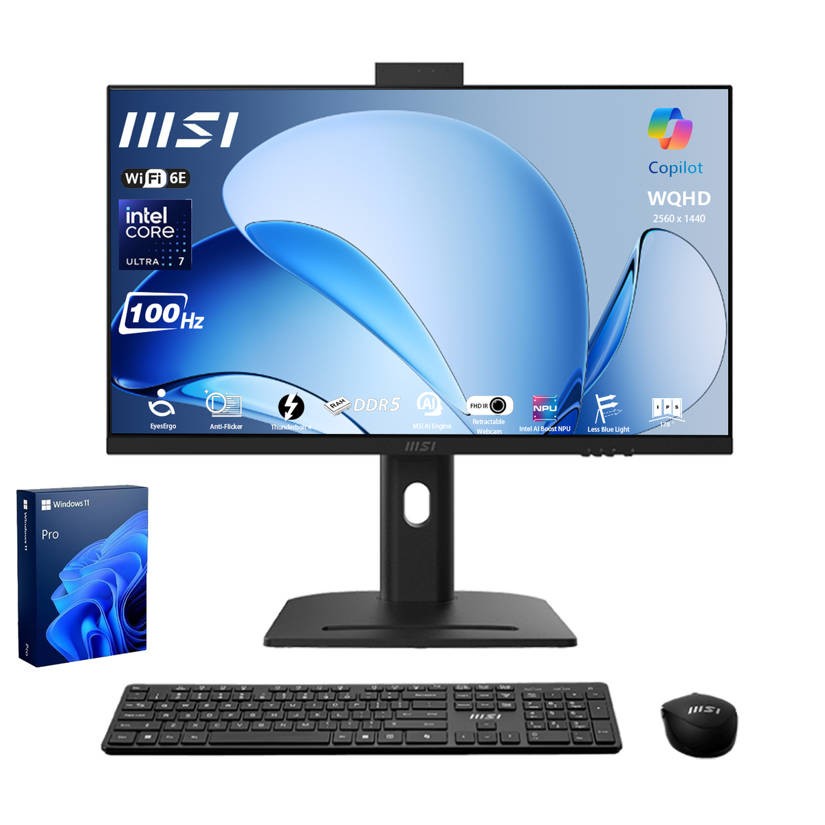 MSI Modern AM273QP AI 27" All-in-One Intel Core Ultra 7 16GB RAM Intel Arc Graphics 1TB SSD Storage Windows 11 Home 100Hz - Black