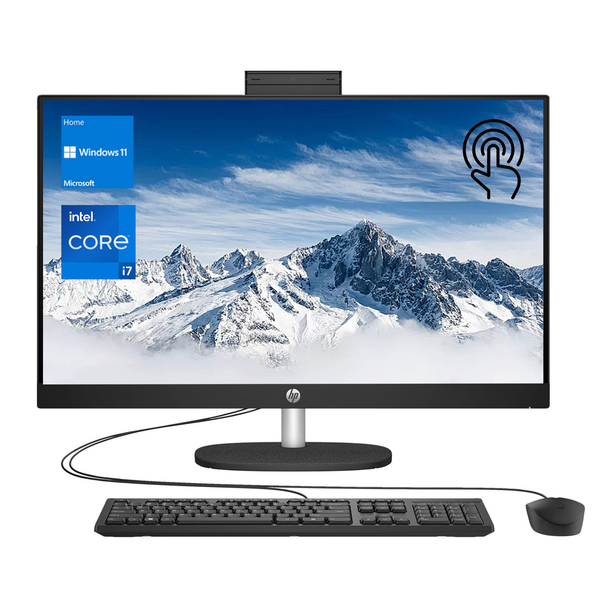 HP Essential 27-cr0000t Daily All-in-One, 27" FHD 1920*1080 Touchscreen 60Hz, Intel Core i7-1355U, Intel UHD Graphics, 8GB DDR4 SODIMM, 1TB PCIe M.2 SSD, Wi-Fi 6, Non-backlit Keyboard, Windows 11 Home, Black