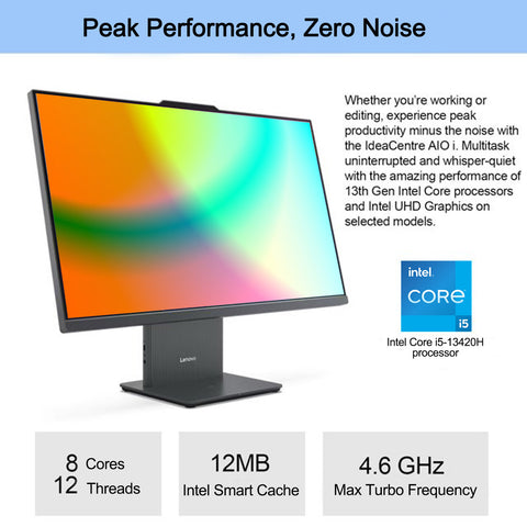 LENOVO IdeaCentre I Gen 9 Daily All-in-One, 23.8" FHD 1920*1080 Touchscreen 100Hz, Intel Core i5-13420H, Intel UHD Graphics, 16GB DDR5 SODIMM, 512GB PCIe M.2 SSD, Wi-Fi 6, Non-backlit Keyboard, Windows 11 Home, Grey