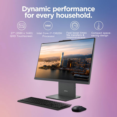 LENOVO IdeaCentre I Gen 9 Daily All-in-One, 27" QHD 2560*1440 Touchscreen 100Hz, Intel Core i7-13620H, Intel UHD Graphics, 16GB DDR5 SODIMM, 1TB PCIe M.2 SSD, Wi-Fi 6, Non-backlit Keyboard, Windows 11 Home, Grey