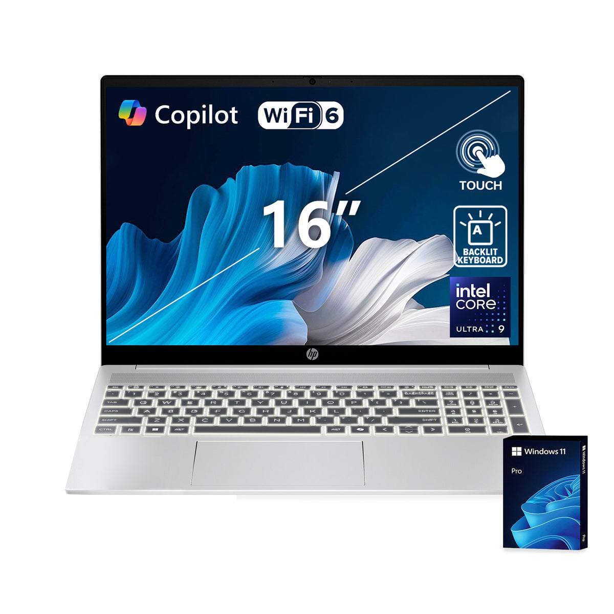 HP OmniBook 5 16 in Traditional Laptop Intel Core Ultra 9 285H 32GB RAM Intel Arc 140T 2TB SSD Storage Windows 11 Pro Touch 60Hz - Silver