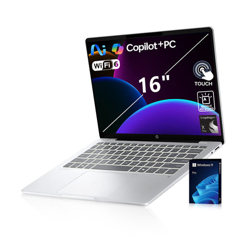 HP OmniBook 5 16 in Traditional Laptop Qualcomm Snapdragon X Plus 32GB RAM Qualcomm Adreno X1-45 1TB SSD Storage Windows 11 Pro Touch 60Hz - Silver