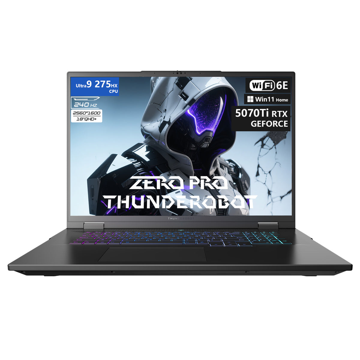 THUNDEROBOT ZERO 18 18 inches Traditional Laptop Intel Core Ultra 9 64GB RAM NVIDIA GeForce RTX 5070 Ti 2TB SSD Storage Windows 11 Pro 240Hz - Black