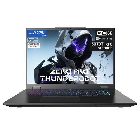 THUNDEROBOT ZERO 18 18 inches Traditional Laptop Intel Core Ultra 9 64GB RAM NVIDIA GeForce RTX 5070 Ti 2TB SSD Storage Windows 11 Pro 240Hz - Black