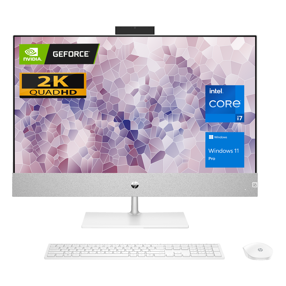 HP Pavilion 27-ca2000 All-in-One, 27" QHD 2560 * 1440 Non-touch 60Hz, Intel Core i7-13700T, NVIDIA GeForce RTX 3050, 8GB DDR4 SODIMM RAM, 512GB PCIe M.2 SSD, Wi-Fi 6, Windows 11 Home, White