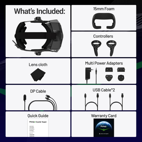 Pimax Crystal Super PCVR Headset - Ultra Wide 50 PPD, 3840x3840 per eye Ultra-clear Resolution, 140¡« HFOV, Lightweight, for Flight / Racing Sim & other VR Gamings