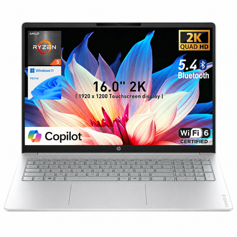 HP OmniBook 3 16 in 2K IPS Touchscreen Laptop, AMD Ryzen 5 40, AMD Radeon Graphics, 8GB RAM, 1TB SSD, Wi-Fi 6, Windows 11 Home, Silver