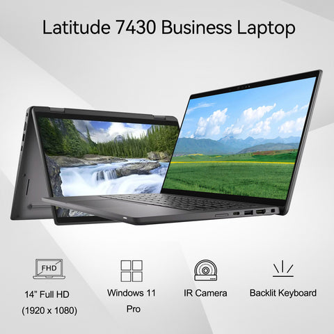 Dell Latitude 7000 Series 7430 Business 2-in-1 Laptop, 14" FHD 1920*1080 Touchscreen 60Hz, Intel Core i7-1265U, Intel Iris Xe Graphics, 16GB Onboard RAM Only, 512GB PCIe M.2 SSD, Wi-Fi 6, Windows 11 Pro, Grey